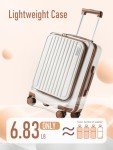 FIGESTIN Carry on Luggage 22x14x9 Airline Approved, 20 Inch Carry on Luggage with Front Compartment, Travel Carry on Suitcase Lightweight with Wheels Beige with Brown (TSA Approved)