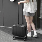 TydeCkare 16" Carry on Luggage with 2 Laptop Compartments, Lightweight Hardshell ABS+PC Suitcase with Dual Control TSA Lock, with YKK Zipper, 4 Spinner Silent Wheels, for Business Travel, Black