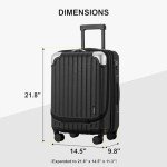 LEVEL8 Grace Hard Shell Carry on Luggage with Front Compartment, 20 Inch Expandable Suitcases with Wheels, Lightweight Carry-on Suitcase for Airplane, Tsa Lock, Black