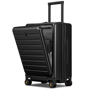 LEVEL8 Carry On Luggage with Compartment, 20 Inch Lightweight Hard Shell Rolling Suitcase with Wheels Airline Approved with Front Pocket, Double Tsa Locks, Black