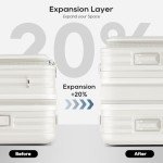 Joyway Luggage Sets 5 Piece with Front Pocket, PC Hardside Expandable Carry on Suitcase with Spinner Wheels and TSA Lock, White