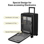 LEVEL8 Carry On Luggage with Compartment, 20 Inch Lightweight Hard Shell Rolling Suitcase with Wheels Airline Approved with Front Pocket, Double Tsa Locks, Black
