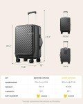 LUGGEX Carry On Luggage with Compartment and Cup Holder, Expandable PC Hard Shell Suitcase with Front Pocket (Gunmetal, Carry-On 20-Inch)