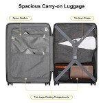LEVEL8 Carry On Luggage with Compartment, 20 Inch Lightweight Hard Shell Rolling Suitcase with Wheels Airline Approved with Front Pocket, Double Tsa Locks, Black