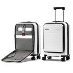 CENSIEN Carry On Luggage 22×14×9 Airline Approved, 20 Inch Lightweight ABS+PC Hard Shell Suitcases with Front Pocket, Spinner Wheels, TSA Lock (White, 1PC)