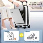 CENSIEN Carry On Luggage 22×14×9 Airline Approved, 20 Inch Lightweight ABS+PC Hard Shell Suitcases with Front Pocket, Spinner Wheels, TSA Lock (White, 1PC)
