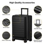 LEVEL8 Carry On Luggage with Compartment, 20 Inch Lightweight Hard Shell Rolling Suitcase with Wheels Airline Approved with Front Pocket, Double Tsa Locks, Black