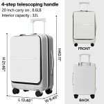 Hanke 20 Inch Carry On Luggage Airline Approved Hard Shell Suitcases with Wheels & Front Pocket Travel Luggage Lightweight Carry On Suitcase for Travel Rolling Luggage(Grayish white)