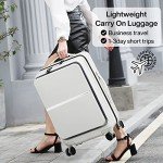 Hanke 20 Inch Carry On Luggage Airline Approved Hard Shell Suitcases with Wheels & Front Pocket Travel Luggage Lightweight Carry On Suitcase for Travel Rolling Luggage(Grayish white)