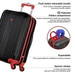 Olympia USA Apache II 21 Inch Expandable Rolling Carry On Lightweight Hardside Double 4 Wheel Spinner Luggage Suitcase with Locking System and Hidden Laptop Compartment, Black/Red