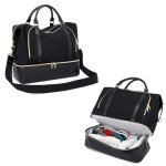 CAMTOP Women Ladies Travel Weekender Bag Overnight Duffel Carry-on Tote Bag with Luggage Sleeve fit 15.6 Inch Laptop Computer (Black with Shoe Compartment)