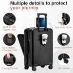 VentureVault Carry On Luggage 22x14x9 Airline Approved, 20 Inch Hard Shell Carry On Luggage, Suitcase Carry-on Small Siutcase with Wheels (Black, 1PC)