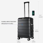 KROSER Hardside Expandable Carry On Luggage with Spinner Wheels & Built-in TSA Lock, Durable Suitcase Rolling Luggage with USB Port, Carry-On 20-Inch, Black
