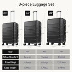 20 Inch Carry-On Luggage, Hard Shell Rolling Suitcase with TSA Lock, Expandable Lightweight Luggage with Spinner Wheels, Black