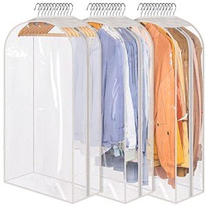 SLEEPING LAMB 10" Gusseted Clear Garment Bags for Hanging Clothes Suit Bags for Closet Storage Clothing Cover for Coats, Jackets (3 Packs)