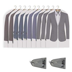 Perber 40" Garment Bags for Hanging Clothes, 10 Packs Suit Bags for Closet Storage, Plastic Waterproof Suit Cover Bags with Zipper for Coats, Jackets, Shirts (Set of 10)
