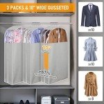 MISSLO 10" Gusseted Garment Bags for Hanging Clothes 40" Clear Suit Bags for Closet Storage Suits Cover Coat Protector, 3 Packs, Grey