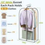 LANDNEOO 6 Pack Clear Garment Bags for Hanging Clothes with Zippers on Double Sides - 10'' Gusseted Clothes Storage for Coat, Dress, and Fur in Closet - 40'' Long Suit Bags