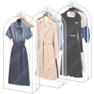 Ouzoustate 10" Clear Garment Bags for Hanging Clothes- 50" Gusseted Plastic Suit Dress Bags for Closet Storage Covers, 3 Packs