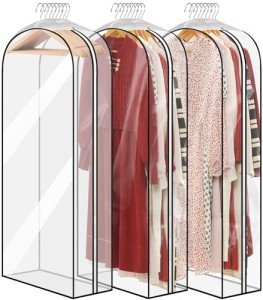 Moucas 10" Gusseted All Clear Garment Bag, 50" Suit Bags for Closet Storage, Garment Bags for Hanging Clothes, Garment Covers with Side Zipper for Coats, Jackets, Dresses - 3 Pack