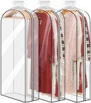 Moucas 10" Gusseted All Clear Garment Bag, 50" Suit Bags for Closet Storage, Garment Bags for Hanging Clothes, Garment Covers with Side Zipper for Coats, Jackets, Dresses - 3 Pack