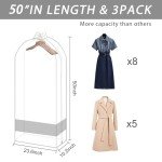 Ouzoustate 10" Clear Garment Bags for Hanging Clothes- 50" Gusseted Plastic Suit Dress Bags for Closet Storage Covers, 3 Packs