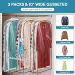 Moucas 10" Gusseted All Clear Garment Bag, 50" Suit Bags for Closet Storage, Garment Bags for Hanging Clothes, Garment Covers with Side Zipper for Coats, Jackets, Dresses - 3 Pack