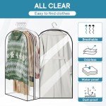 Moucas 10" Gusseted All Clear Garment Bag, 50" Suit Bags for Closet Storage, Garment Bags for Hanging Clothes, Garment Covers with Side Zipper for Coats, Jackets, Dresses - 3 Pack