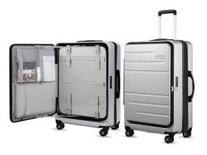 LUGGEX 24 Inch Luggage with Spinner Wheels, Expandable PC Hard Shell Checked Suitcase with Front Opening, Lightweight (Silver Grey, 24 Inch)