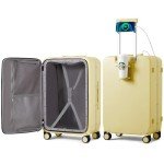 mixi Large Checked Luggage with Cup Phone Holder and Charger Hard Shell Suitcases with Spinner Wheels, 26 Inch Lark Yellow