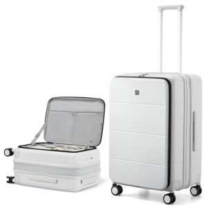Hanke 24 Inch Expandable Checked Luggage Hard Shell Suitcases with Wheels Top Opening TSA Luggage Rolling Large Suitcases for Travel Luggage(Smoke White)