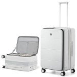 Hanke 24 Inch Expandable Checked Luggage Hard Shell Suitcases with Wheels Top Opening TSA Luggage Rolling Large Suitcases for Travel Luggage(Smoke White)