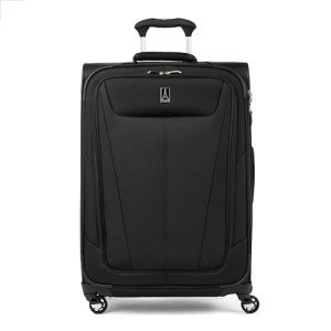 Travelpro Maxlite 5 Softside Expandable Checked Luggage with 4 Spinner Wheels, Lightweight Suitcase, Men and Women, Black, Checked Medium 25-Inch