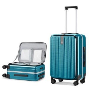 Hanke 24 Inch Checked Luggage PC Hard Case Luggage Top Opening Aluminum Frame Tsa Luggage Suitcases with Wheels for Travel Woman Men, Caribbean Blue.