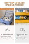 HotWay 26 Inch Expandable Checked Luggage with Cup Holder, Hardside TSA Approved Luggage with Spinner Wheels, Top Opening Suitcase For Travel, Blue