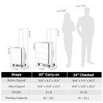 Hanke 24 Inch Expandable Checked Luggage Hard Shell Suitcases with Wheels Top Opening TSA Luggage Rolling Large Suitcases for Travel Luggage(Smoke White)