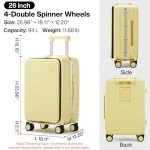 mixi Large Checked Luggage with Cup Phone Holder and Charger Hard Shell Suitcases with Spinner Wheels, 26 Inch Lark Yellow