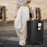 ROAMING 24 Inch Checked Luggage Front Opening Rolling Suitcase PC hard sided luggage with Spinner Wheels Cup Holder Tsa Lock Specially Designed Ergonomic Pull Rod Handle for Travel Woman Men (black)