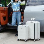 Hanke 24 Inch Expandable Checked Luggage Hard Shell Suitcases with Wheels Top Opening TSA Luggage Rolling Large Suitcases for Travel Luggage(Smoke White)