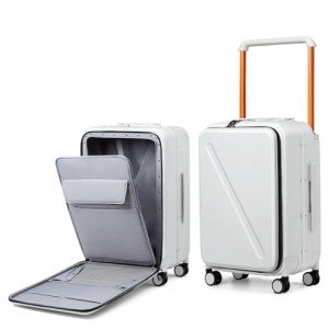 MILADA Luggage Hard Shell Suitcases Checked Luggage with Spinner Wheels 24 Inch Medium Size Front Opening Pocket Suitcases TSA Approved Luggage Travel Luggage with Wide Handle, White