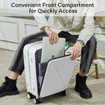MILADA Luggage Hard Shell Suitcases Checked Luggage with Spinner Wheels 24 Inch Medium Size Front Opening Pocket Suitcases TSA Approved Luggage Travel Luggage with Wide Handle, White