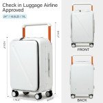 MILADA Luggage Hard Shell Suitcases Checked Luggage with Spinner Wheels 24 Inch Medium Size Front Opening Pocket Suitcases TSA Approved Luggage Travel Luggage with Wide Handle, White