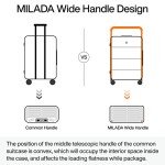 MILADA Luggage Hard Shell Suitcases Checked Luggage with Spinner Wheels 24 Inch Medium Size Front Opening Pocket Suitcases TSA Approved Luggage Travel Luggage with Wide Handle, White