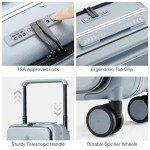 Hanke Luggage Hard Shell Suitcases 24 Inch Checked-Medium Luggage with Spinner Wheels TSA Approved Luggage Travel Luggage Wide Handle for Men Women(Grey)