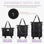 VOOWO Rolling Duffle Bag with Wheels, Expandable Foldable Duffle Bag for Travel, Rolling Under Seat Luggage Carry on Duffel Bags, Wheeled Travel Duffel Large Overnight Weekend Bags (Black)