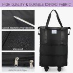 VOOWO Rolling Duffle Bag with Wheels, Expandable Foldable Duffle Bag for Travel, Rolling Under Seat Luggage Carry on Duffel Bags, Wheeled Travel Duffel Large Overnight Weekend Bags (Black)