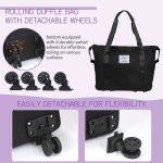 VOOWO Rolling Duffle Bag with Wheels, Expandable Foldable Duffle Bag for Travel, Rolling Under Seat Luggage Carry on Duffel Bags, Wheeled Travel Duffel Large Overnight Weekend Bags (Black)