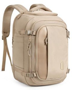 BAGSMART Travel Backpack Carry on Flight Approved, 30L Lightweight Backpack Fits 17.3 Inch Laptop for Men Women, Water Resistant Personal Item Travel Bag with USB Charging Port, Camel