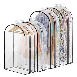 Dntorx 4 Pack Full Clear Garment Bags (40&60"), Clothes Covers with 10" Gusseted, Transparent Bags for Hanging Clothes, Suit Bags, Coat Covers for Closet with Side Zip for Coats, Jackets, Dress