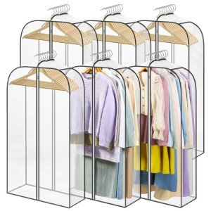 LANDNEOO 6 Pack Clear Garment Bags for Hanging Clothes with Zippers on Double Sides - 10'' Gusseted Clothes Storage for Coat, Dress, and Fur in Closet - 40'' Long Suit Bags